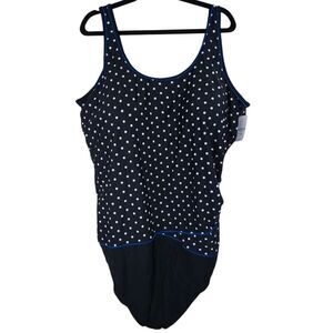 NWT Catherines Women One-Piece Swim Suit Size 34W Polka Dots Pool Beach Vacation